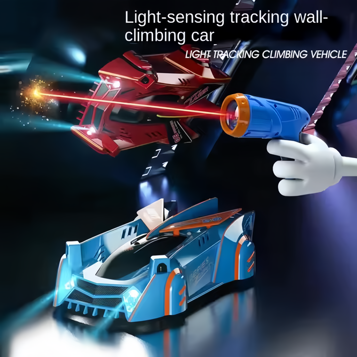 Gravity Defying Wall Climbing Laser Car - LED Laser Light Controlled Ceiling & Wall  Racer Toy for Indoor Fun